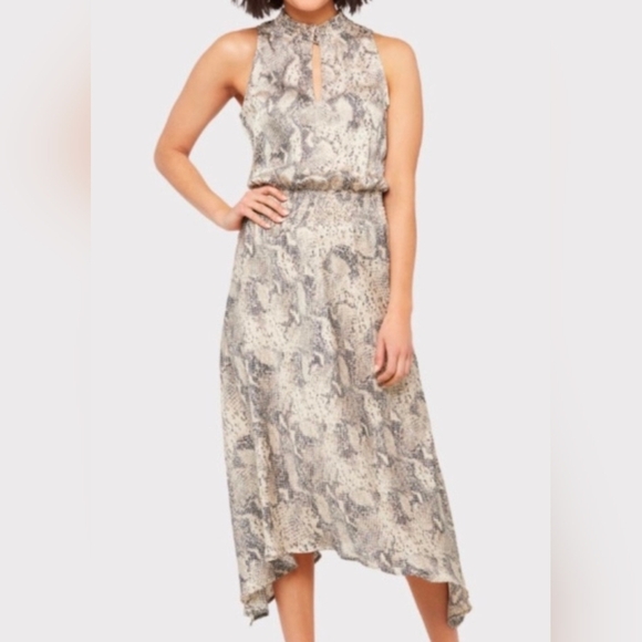 Evereve Allison Joy Cora Womens Midi Dress Snake Print Sleeveless sz L Wedding - Picture 1 of 13